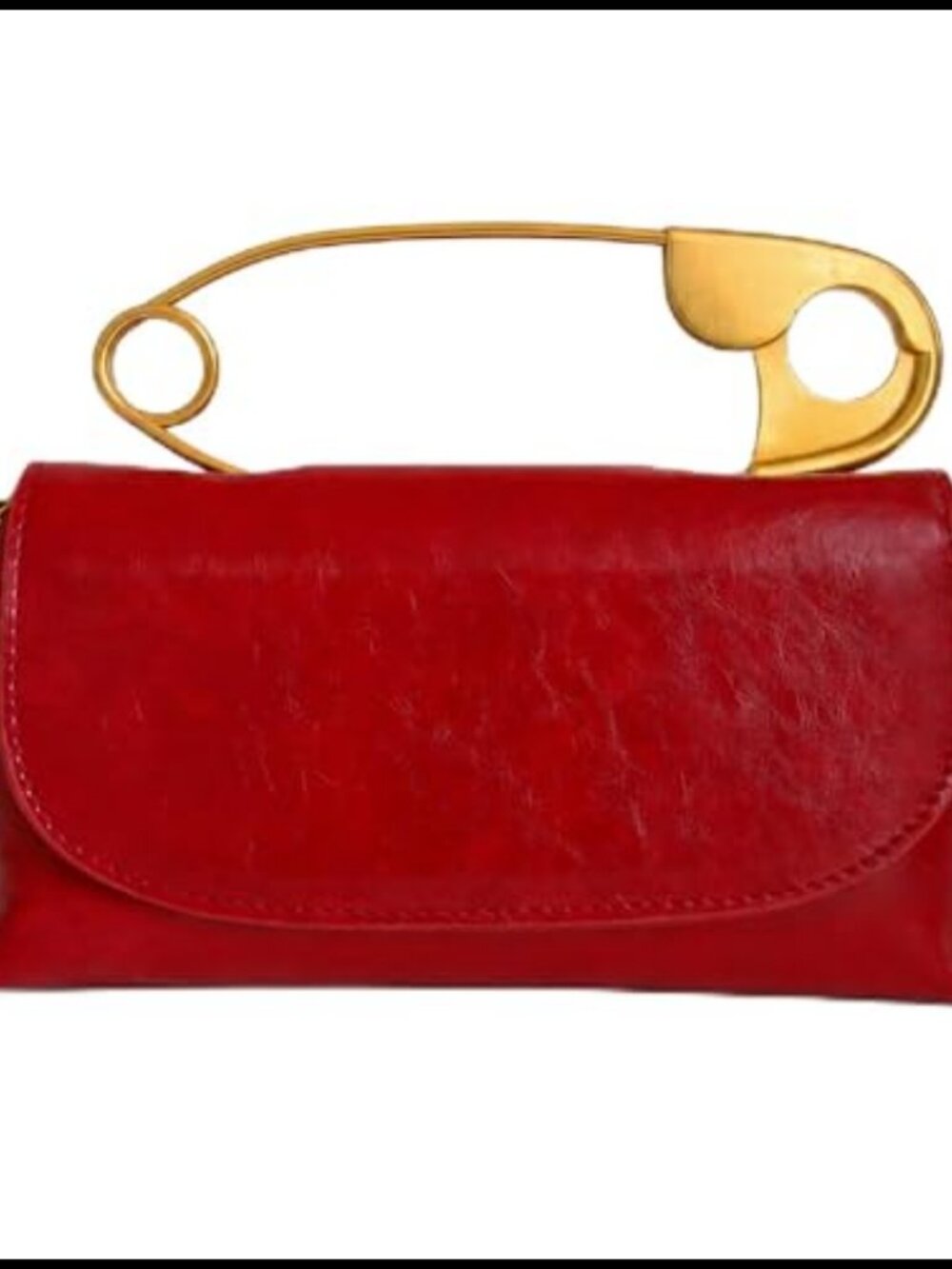 Small Safety Pin Handle Leather Crossbody Purse Satchel Bag